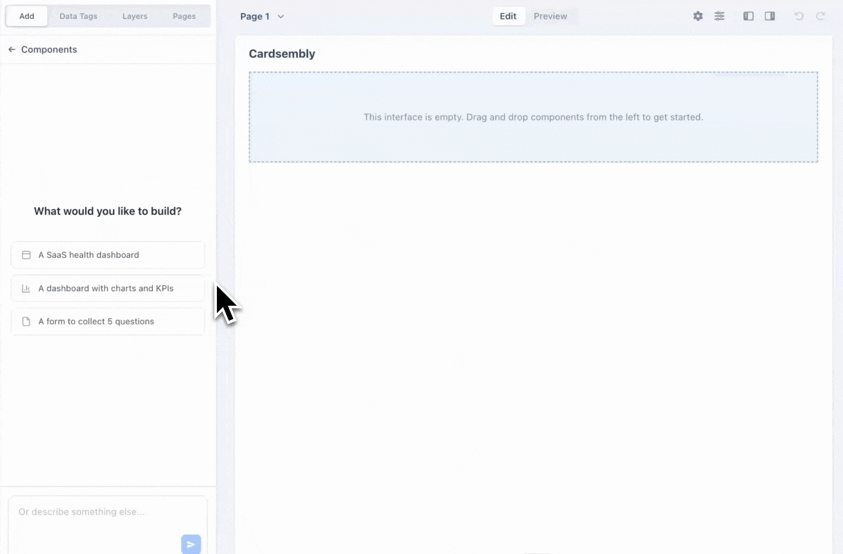 The AI Builder and a generated SaaS health dashboard