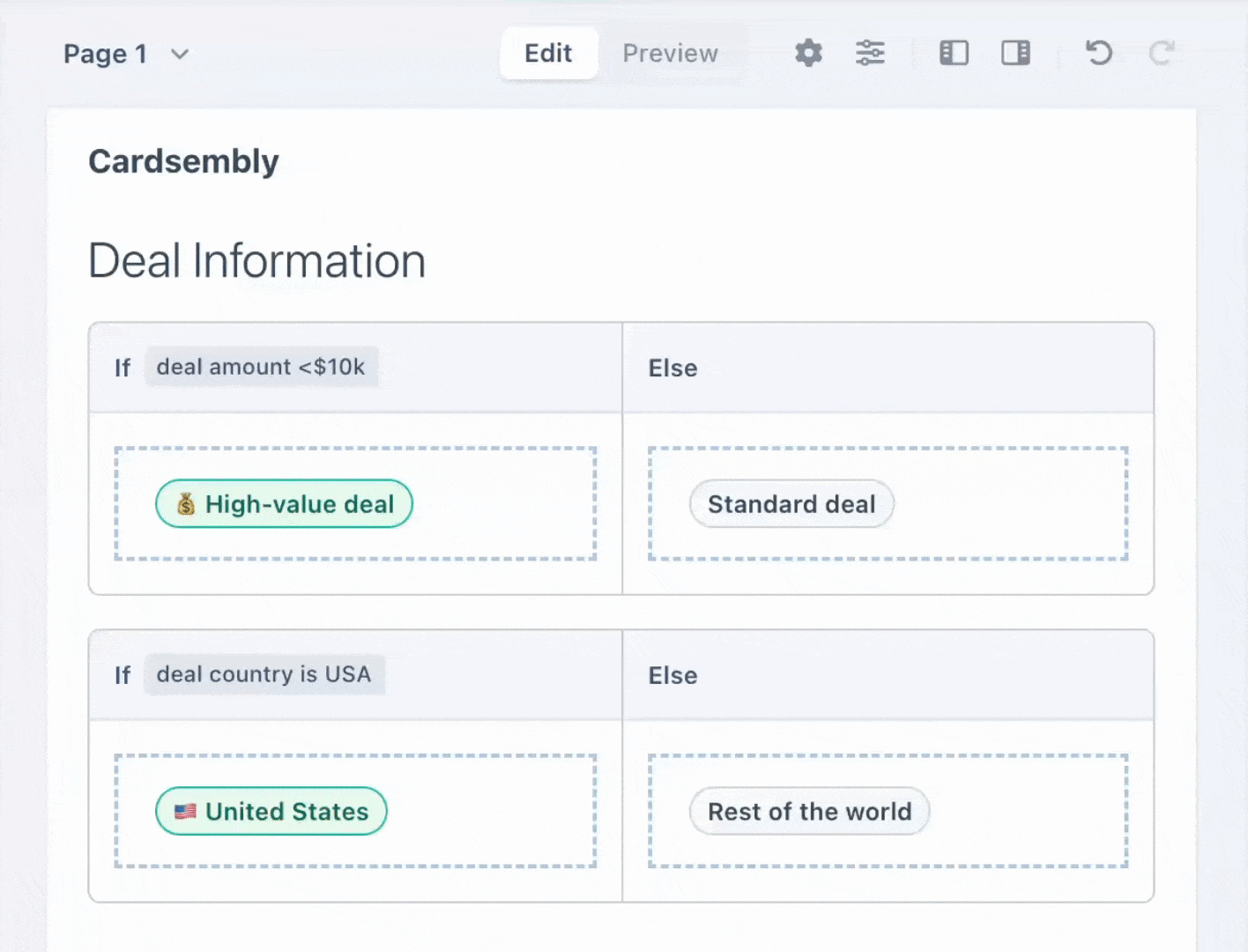 An If/Else condition checking deal amount and country