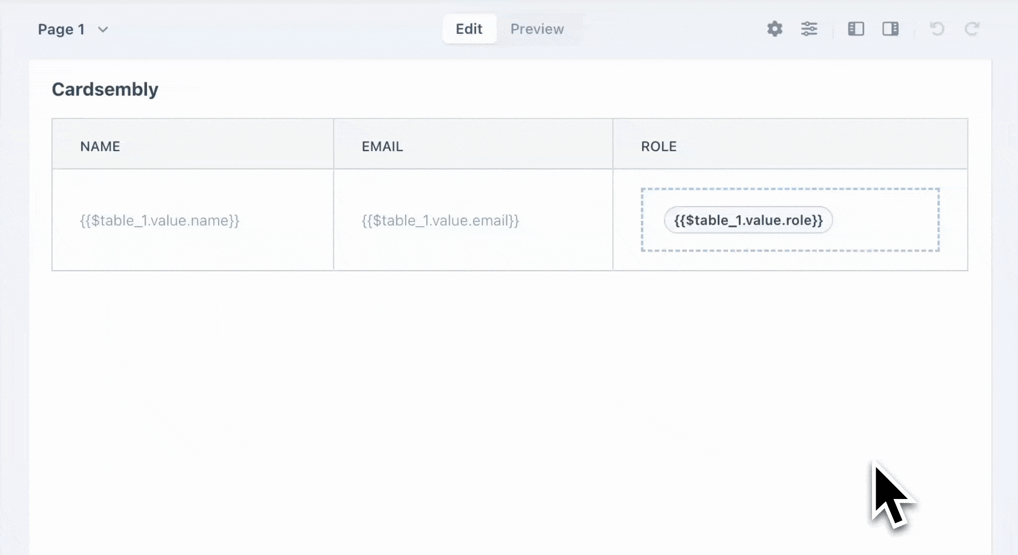 A table rendered from data tags with a tag component